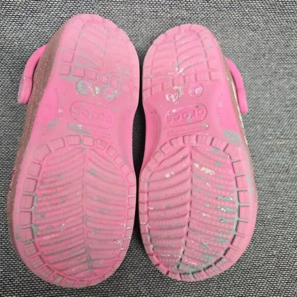 Crocs Kids Classic Clogs Pink Glitter Sparkle Paint‎ Splatter size 4